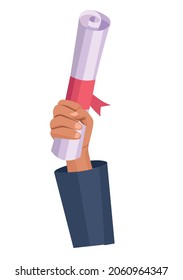 hand with graduation diploma icon