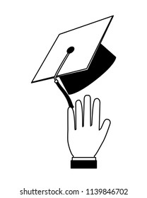 hand with graduation hat celebration