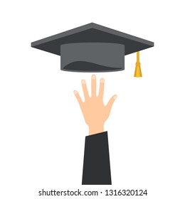 hand with graduation hat on white, stock vector illustration