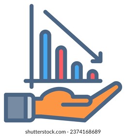 Hand grafic chart bar icon or logo illustration filled outline color style. Business and finance icons