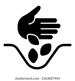 Hand and grains in soil solid icon, farm garden concept, Sowing seeds sign on white background, Hand planting seeds in ground icon in glyph style for mobile and web design. Vector graphics