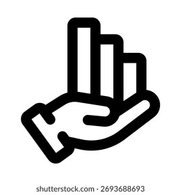 Hand with Graph flat minimal outline icon representing data analysis, business performance, and modern workflow management design