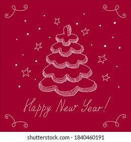 Hand graphic illustration, Happy New Year