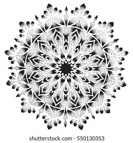 Hand graphics mandala with a brilliant, diamond whith patterns, ornaments. Tattoo, dotwork diamond