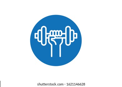 Hand grasping dumbbell icon vector 