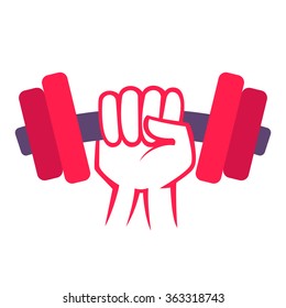 Hand grasping dumbbell. Vector elements for your application or corporate identity design.