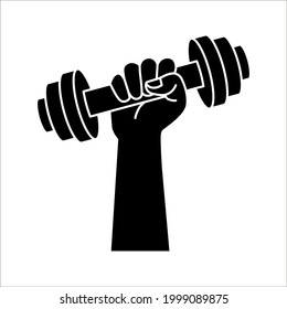 Hand grasping dumbbell vector illustration, fitness logo template on white background. color editable