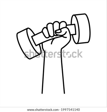 Hand grasping dumbbell vector illustration, fitness logo template on white background. color editable