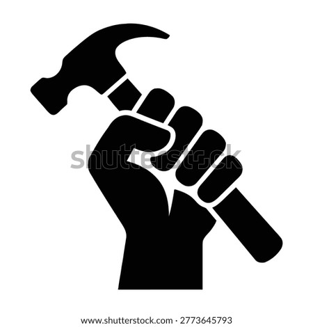 A hand grasping a hammer on white background, symbolizing work and construction