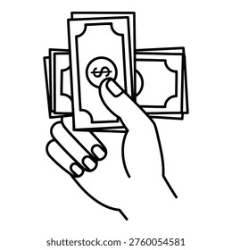 Hand grasping multiple dollar banknotes tightly