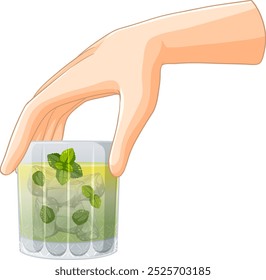 Hand grasping a refreshing mint cocktail glass