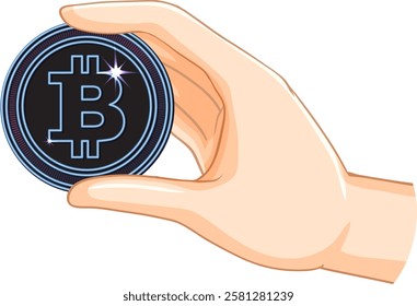 A hand grasping a shiny Bitcoin coin