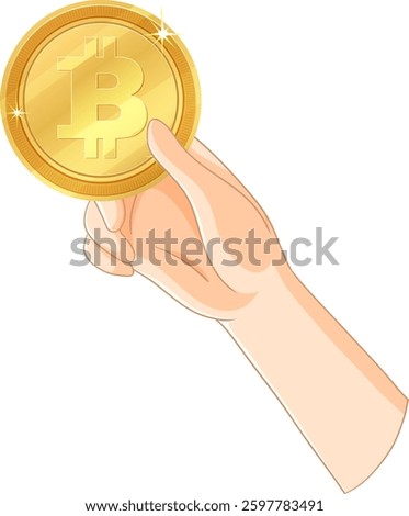 A hand grasping a shiny Bitcoin coin