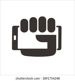 Hand Grasping Smartphone. Simple Flat Design.