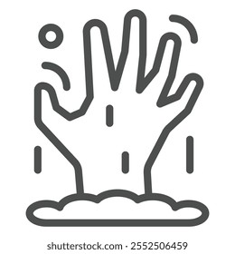 Hand from grave line icon, halloween concept. Vector graphics. Zombie hand sign on white background, outline style icon for mobile or web design