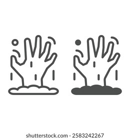 Hand from grave line and solid icon, halloween concept. Vector graphics. Zombie hand sign on white background, outline style icon for mobile or web design