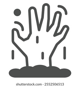 Hand from grave solid icon, halloween concept. Vector graphics. Zombie hand sign on white background, glyph style icon for mobile or web design