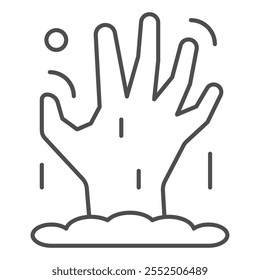 Hand from grave thin line icon, halloween concept. Vector graphics. Zombie hand sign on white background, outline style icon for mobile or web design