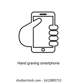 Hand graving smartphone icon vector on white background. Black icon illustration