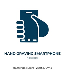 Handgravur Smartphone Vektorsymbol. Handgraving Smartphone, Smartphone, kommunikationsgefüllte Symbole aus dem flachen Telefon-Icons Konzept. Isolierte schwarze Glyphe-Symbol, Vektorgrafik-Symbol-Element für 