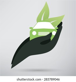 Hand and green car