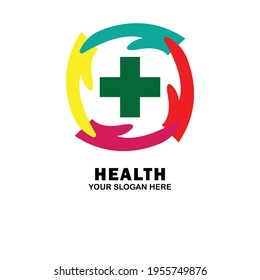 hand and green cross symbol vector illustration, great for health logos and icons