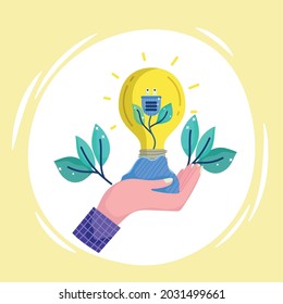 hand with green energy and ecological
