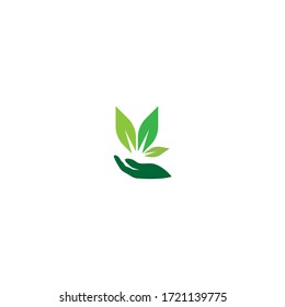 Hand green leaf logo icon illustration