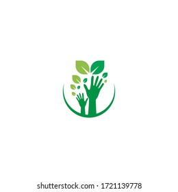 Hand green leaf logo icon illustration