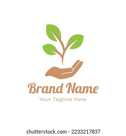 Hand green leaf logo icon illustration