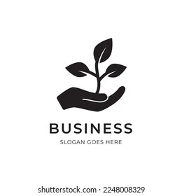 Hand green leaf logo icon illustration