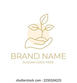 Icono del logotipo de la hoja verde de mano
