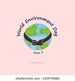 Hand and Green Leaves sign.World Environment day concept vector logo design template.June 5st World Environment day concept.World Environment day Idea Campaign.Vector illustration.