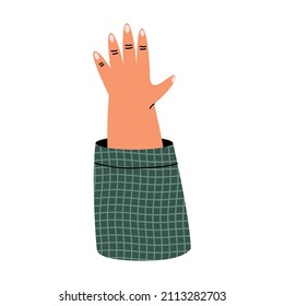 hand with green sleve gesturing