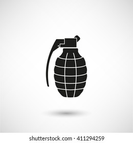 hand grenade - black vector  icon with shadow