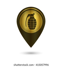 hand grenade - black vector icon; golden  map pointer
