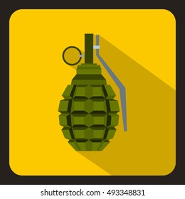 Hand grenade, bomb explosion icon in flat style with long shadow vector illustration