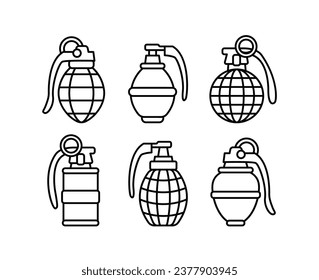hand grenade bomb explosion illustration vector icon design collections set isolated	