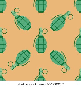 Hand grenade bomb explosion weapons seamless pattern vector illustration