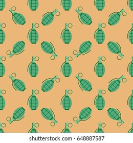 Hand grenade bomb explosion weapons seamless pattern vector illustration