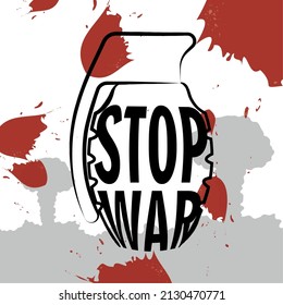 Hand grenade bomb outline Stop war poster Vector