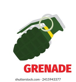Granada de mano plana aislada en blanco. vector de concepto de objeto de arma para su trabajo de diseño, presentación, sitio web u otros.