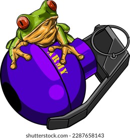 Hand grenade with frog vector illustration on white background
