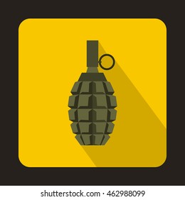 Hand grenade icon in flat style with long shadow