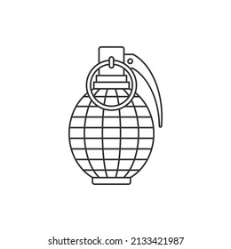 Estilo de línea de icono de granada de mano. Guerra, bomba, arma aislada en fondo blanco. Ilustración del vector