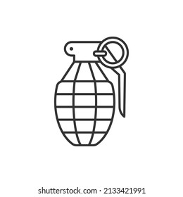 Estilo de línea de icono de granada de mano. Guerra, bomba, arma aislada en fondo blanco. Ilustración del vector