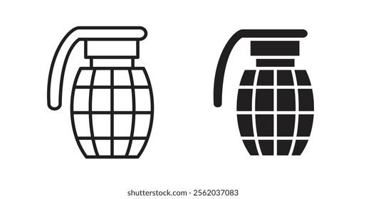 Hand grenade icons in flat and line style set.