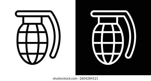Hand grenade icons vectors set in stroke line style.