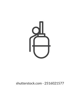 Icono de línea de granada de mano. signo de estilo lineal para concepto móvil y Diseño web. Granada de mano con un icono de Vector de contorno de alfiler. Símbolo, ilustración del logotipo. Gráficos de Vector