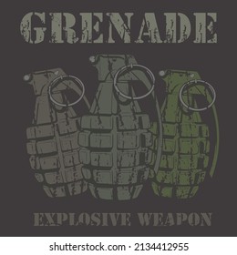 Handgranate, Militärgranate, Vektorgrafik für T-Shirt und Poster